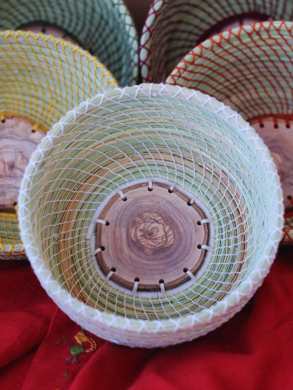 Natural Grass Basket with Olive Wood Base