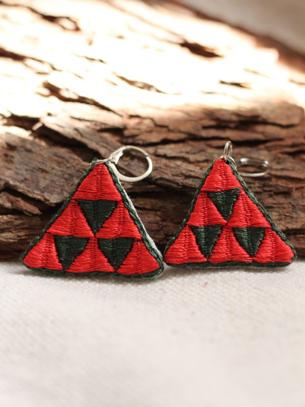 Embroidered Triangle Earrings
