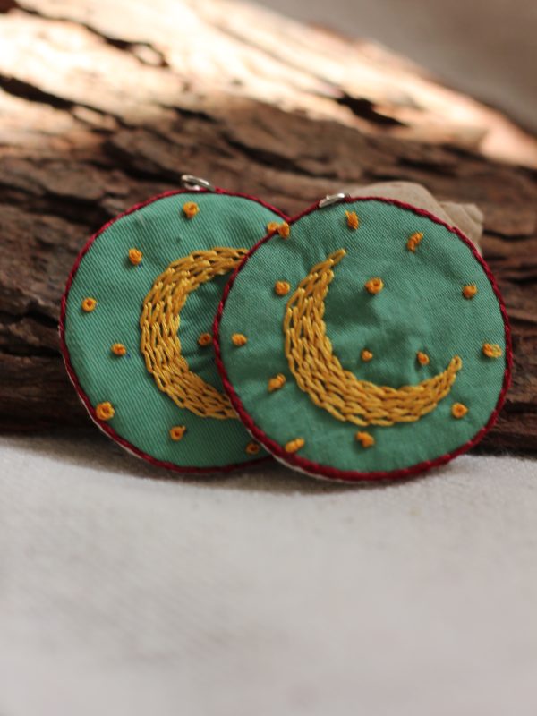 Hand-embroidered Crescent Earrings